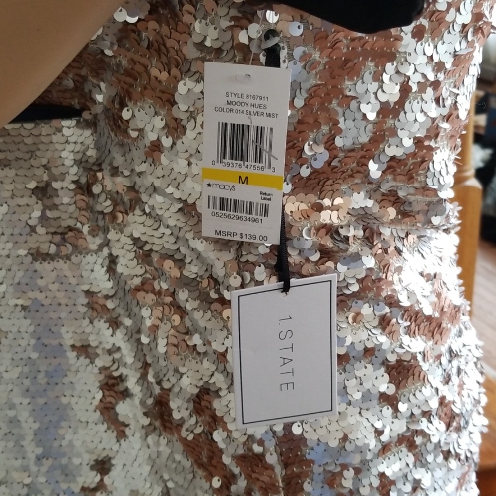 ❤1. State Sequined Shift Dress Silver Mist Size M - Picture 5 of 8